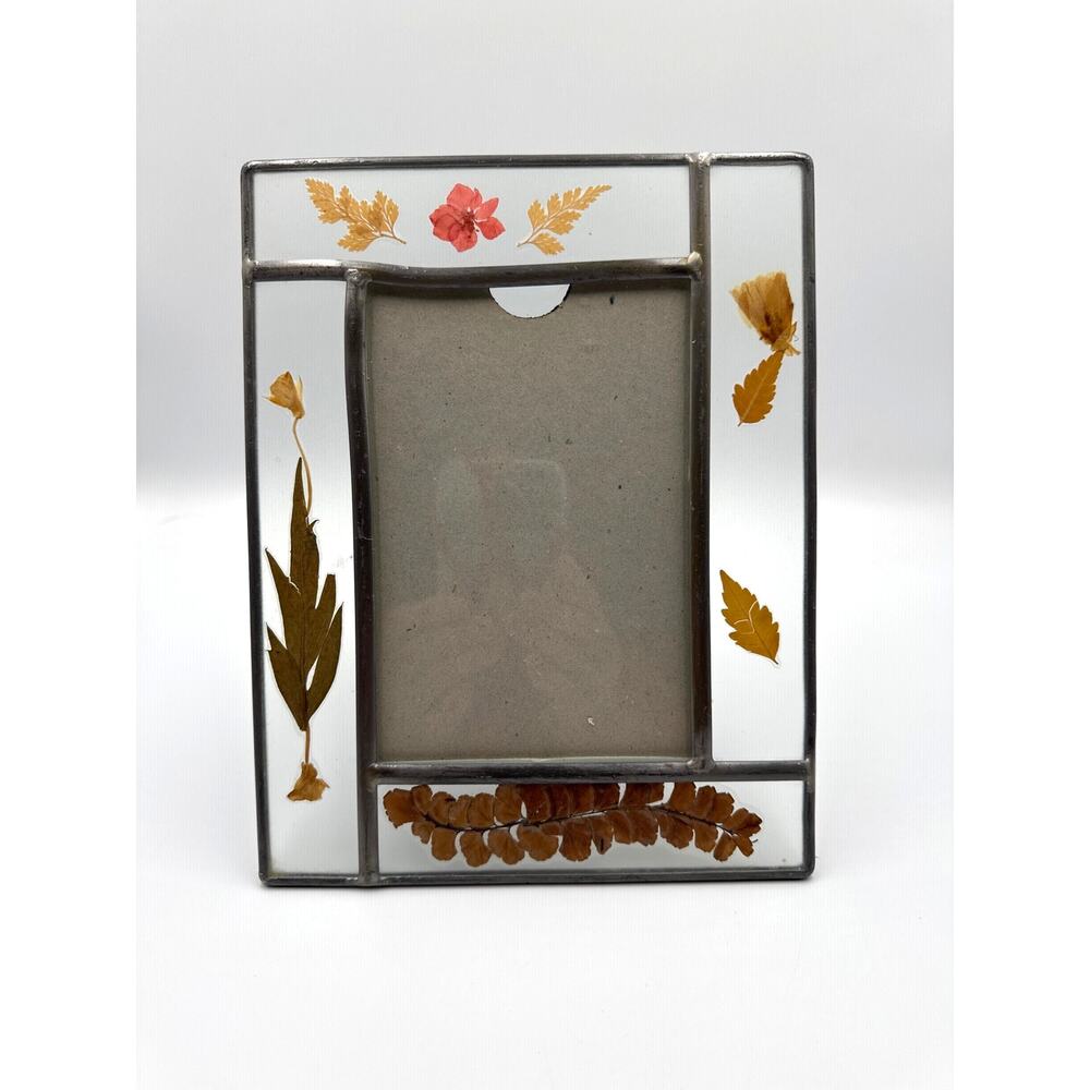 VTG 90s Pressed Flower Glass 4x6 Picture Frame Carr Shabby Chic Cottage Boho